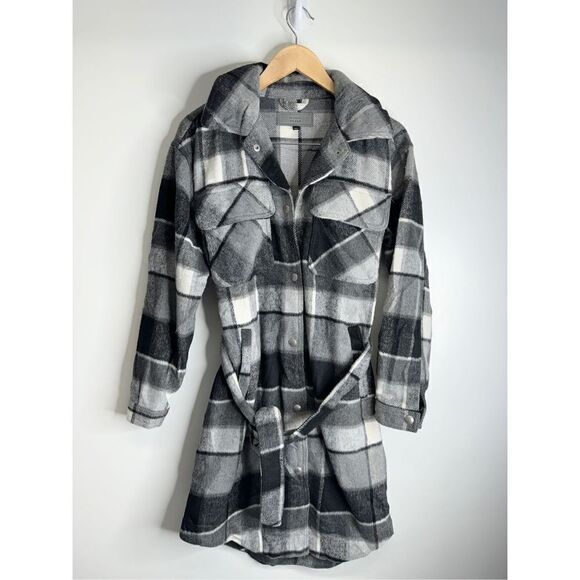 Blank NYC Flannel Jacket Size Small Plaid Gray Black Button Down Long Sleeve - Picture 3 of 10